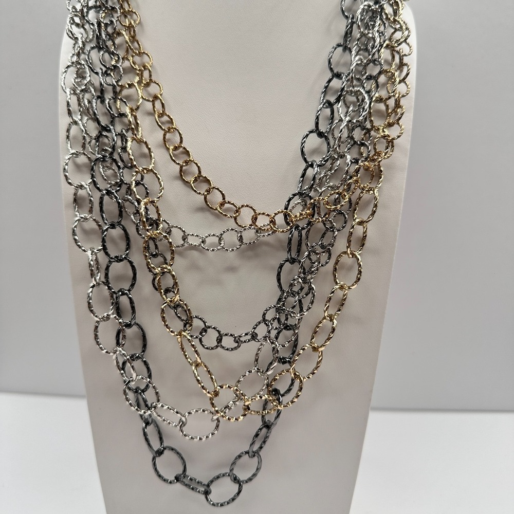 Vintage 90s Multi Strand Link Necklace Boho Women's Fashion Jewelry